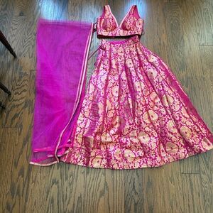 Elegant Pink and Gold Floral Skirt